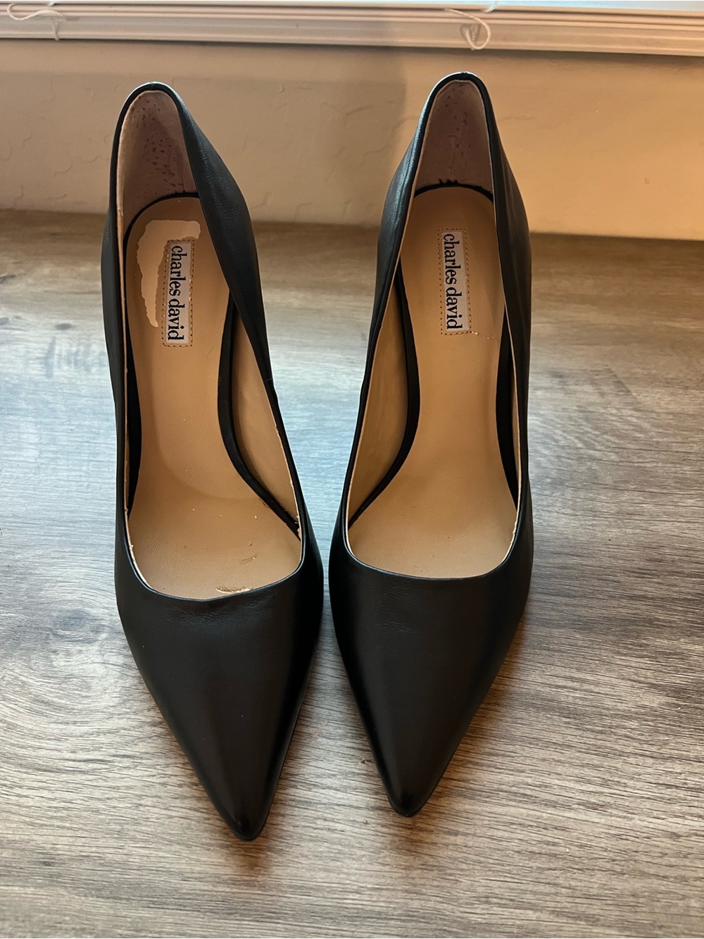 Charles David Black Pointed Toe Leather Pumps